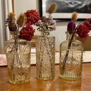 Vintage Glass Vase Set with Dried Flowers